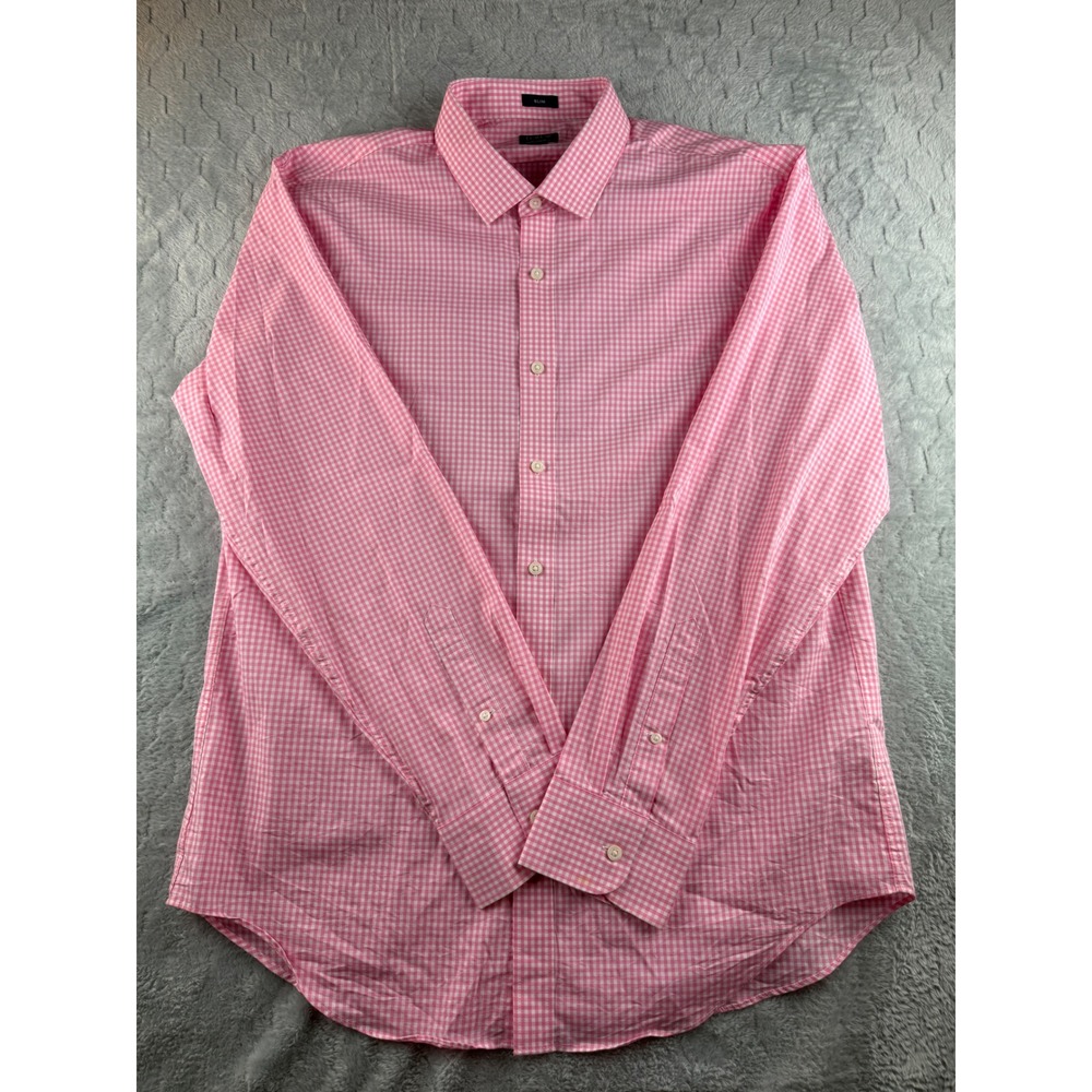 J Crew Performance Slim Fit Pink Gingham Button Down Shirt Mens‎ XL